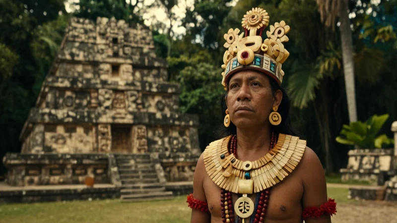 Sacerdote nahual en templo mesoamericano antiguo