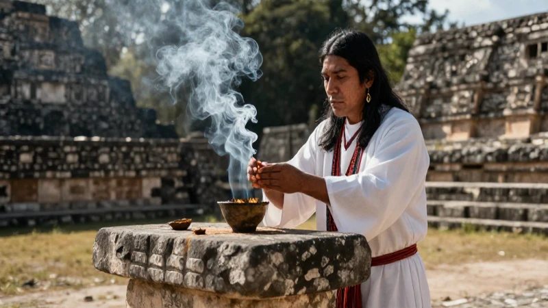 Trecena: Significado y rituales en la cultura mexica 91 Sacerdote realiza ritual ancestral en ruinas mayas