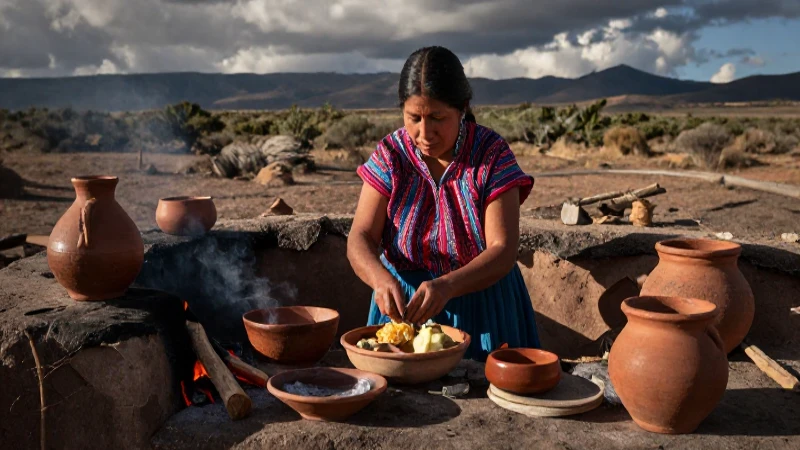 Mujer en México prepara comida ancestral