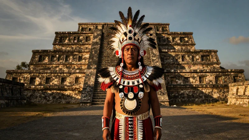 Tula: Descubre la Zona Arqueológica de Tula y sus Pirámides 5 Guerrero tolteca con penachos ante Tula