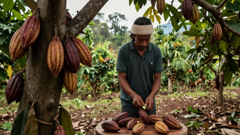 Tututepec: Claves de su economía y situación política actual 9 Agricultor cose cacao en exuberante paisaje tropical