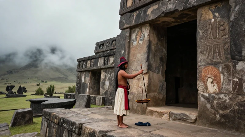 Sacerdote Chavín en ritual con misticismo andino