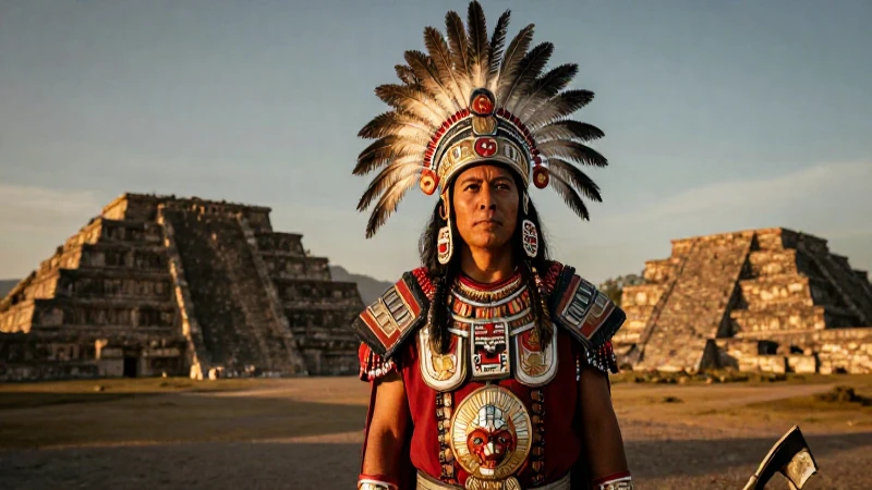Guerra Tolteca en ruinas de oro al atardecer