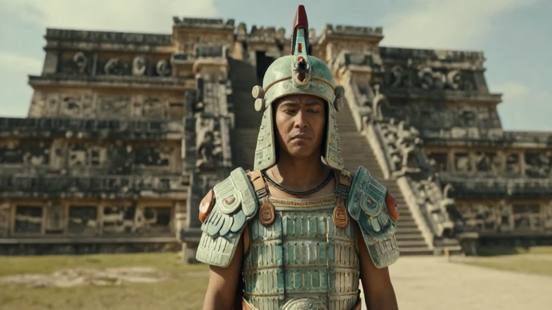 Guerrero Tolteca en obsidiana entre ruinas