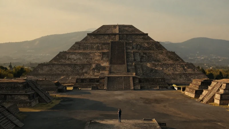 Arqueólogo frente a la Pirámide del Sol