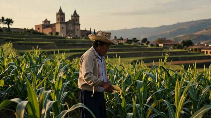 Agricultor tlaxcalteca cultiva maíz al atardecer