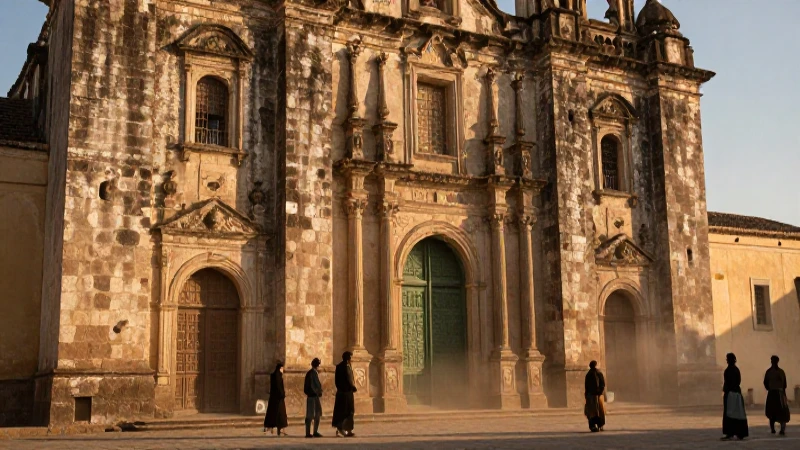 Virgen de los Remedios: Historia y Fe en la Basílica 26 Fachada colonial antigua con devotos al atardecer