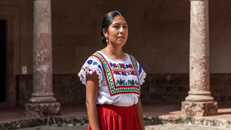 Mujer mestiza en hacienda colonial mexicana