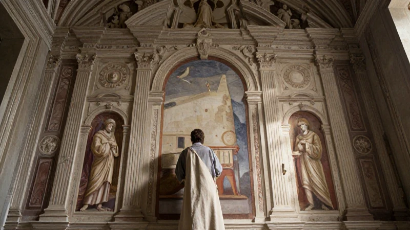 Artista colonial pintando frescos barrocos con detalle histórico