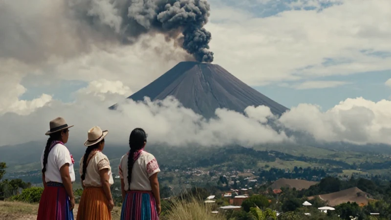 Villanos nativos observan volcán humeante en México