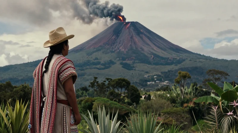 Geografía volcánica mexicana en un paisaje precolombino