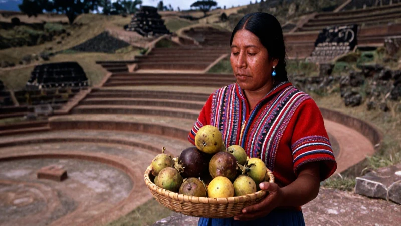 Xócotl Huetzi: El Sabor Ancestral del Fruto Mexicano 30 Nahua cosechando fruto en paisaje prehispánico
