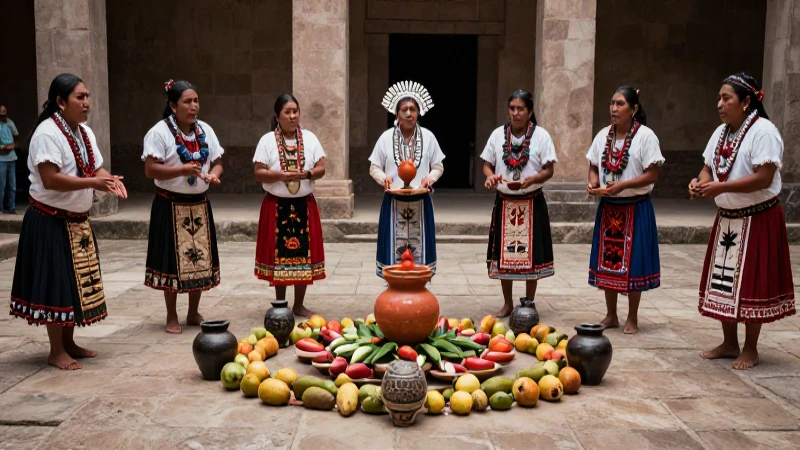 Xócotl Huetzi: El Sabor Ancestral del Fruto Mexicano 29 Danzantes indígenas en ceremonia mesoamericana