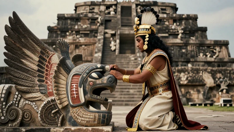 Qué relación existe entre Xólotl, el dios azteca, y Quetzalcóatl 6 Sacerdote azteca ante serpiente emplumada en Templo Mayor