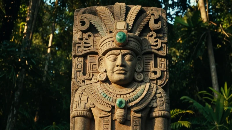 Noble maya con estela en selva
