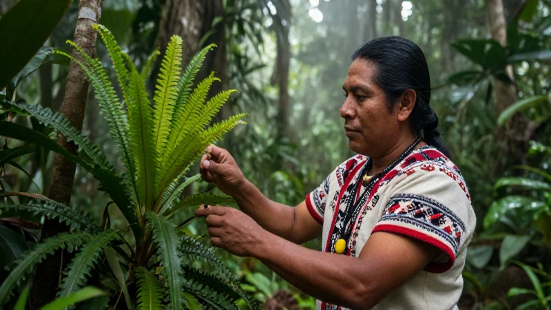 Guía maya estudia flora exótica en la selva