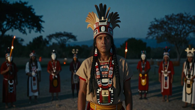 Sacerdote azteca en ritual nocturno