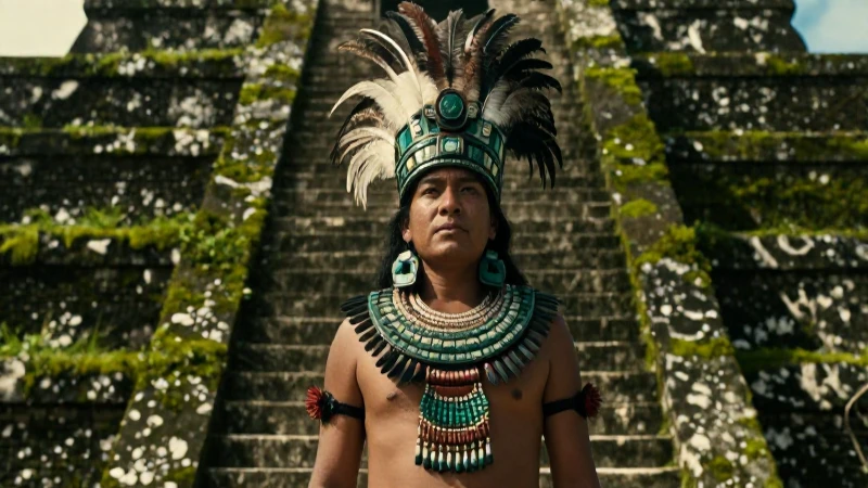 Quién es Yum Kimil y cuál es su historia como Señor de la Muerte 29 Figura maya ceremonial ante pirámide de piedra