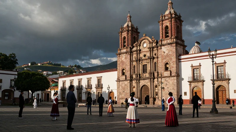 Arquitectura colonial dramática en la plaza de Yuriria