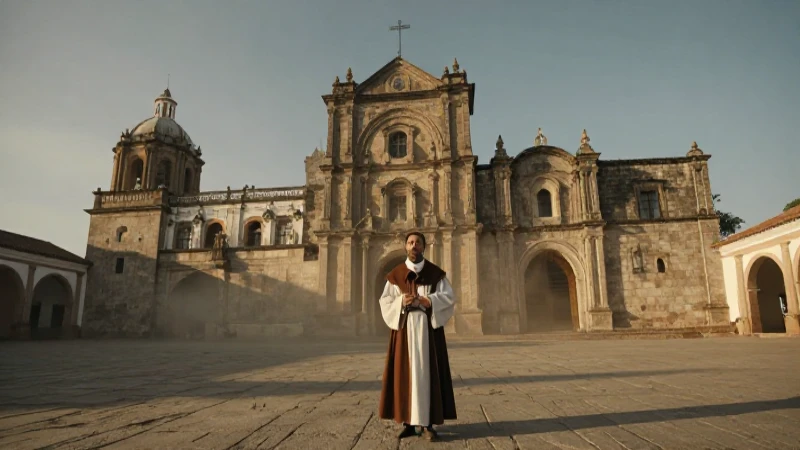 Friar en convento histórico al atardecer