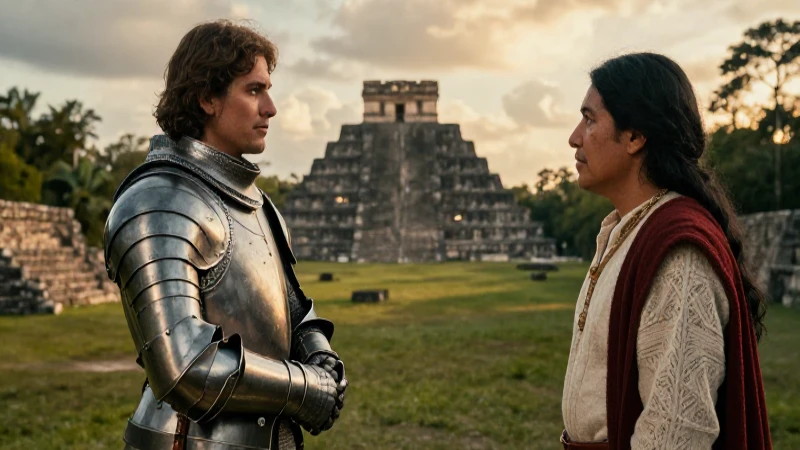 Conquistador negocia con noble mesoamericano