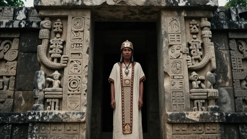 Sacerdote solitario entre dramáticas ruinas antiguas