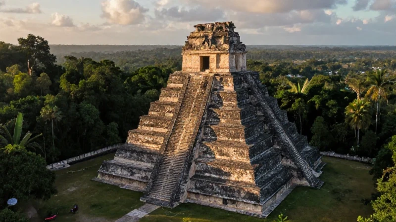 La Danta: pirámide maya y sacerdote al amanecer