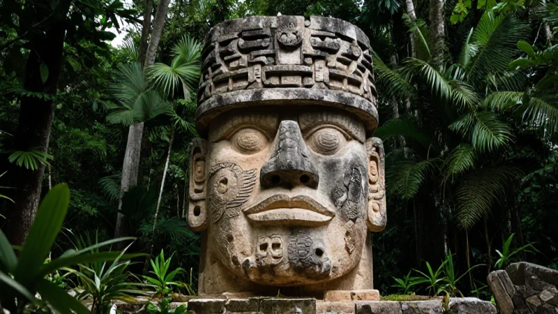 Cabeza Olmec gigante en ruinas de La Venta