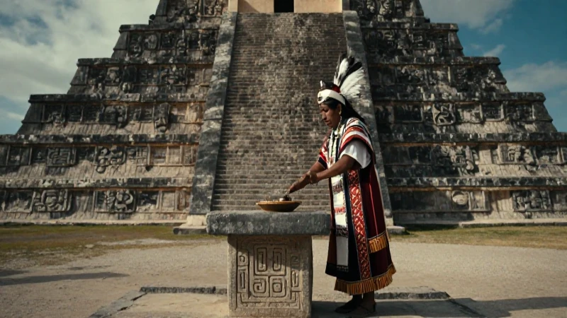 Zonas arqueológicas de los mexicas: descubre Los Melones 20 Sacerdote Mexica rinde ritual frente a pirámide mesoamericana
