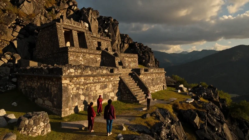 Ruinas arqueológicas en un cerro mesoamericano