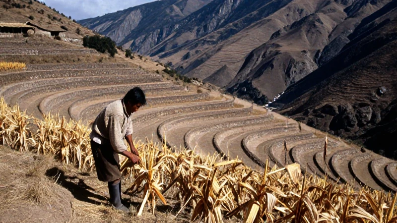 Agricultor indígena en terrazas secas