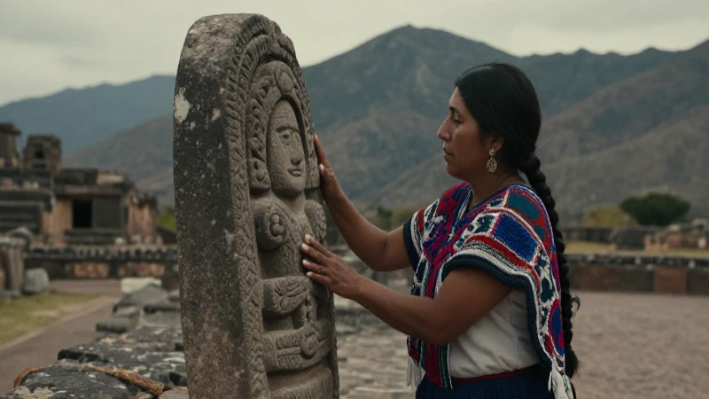 Se reabren al público las zonas arqueológicas de Zacatecas 3 Mujer indígena examina estela en ruinas prehispánicas